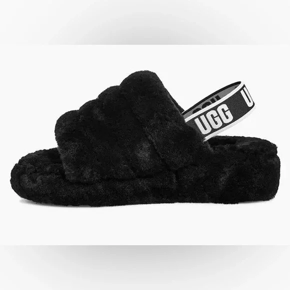 UGG House shoes Slippers Sandal Womens Fluff Yeah Slide Black - size 8 - Picture 2 of 7